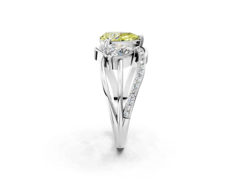 White gold Three-Stone Fancy Yellow Pear Cut Cut Diamond Split Shank Prong Set Ring_2