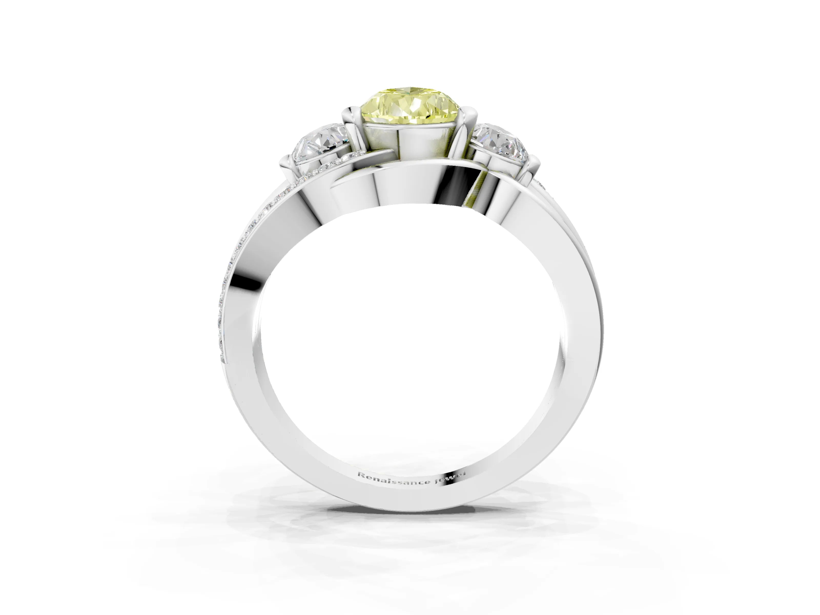 White gold Three-Stone Fancy Yellow Pear Cut Cut Diamond Split Shank Prong Set Ring_3