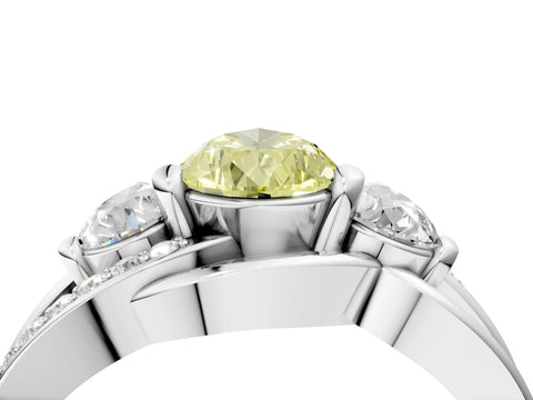 White gold Three-Stone Fancy Yellow Pear Cut Cut Diamond Split Shank Prong Set Ring_4
