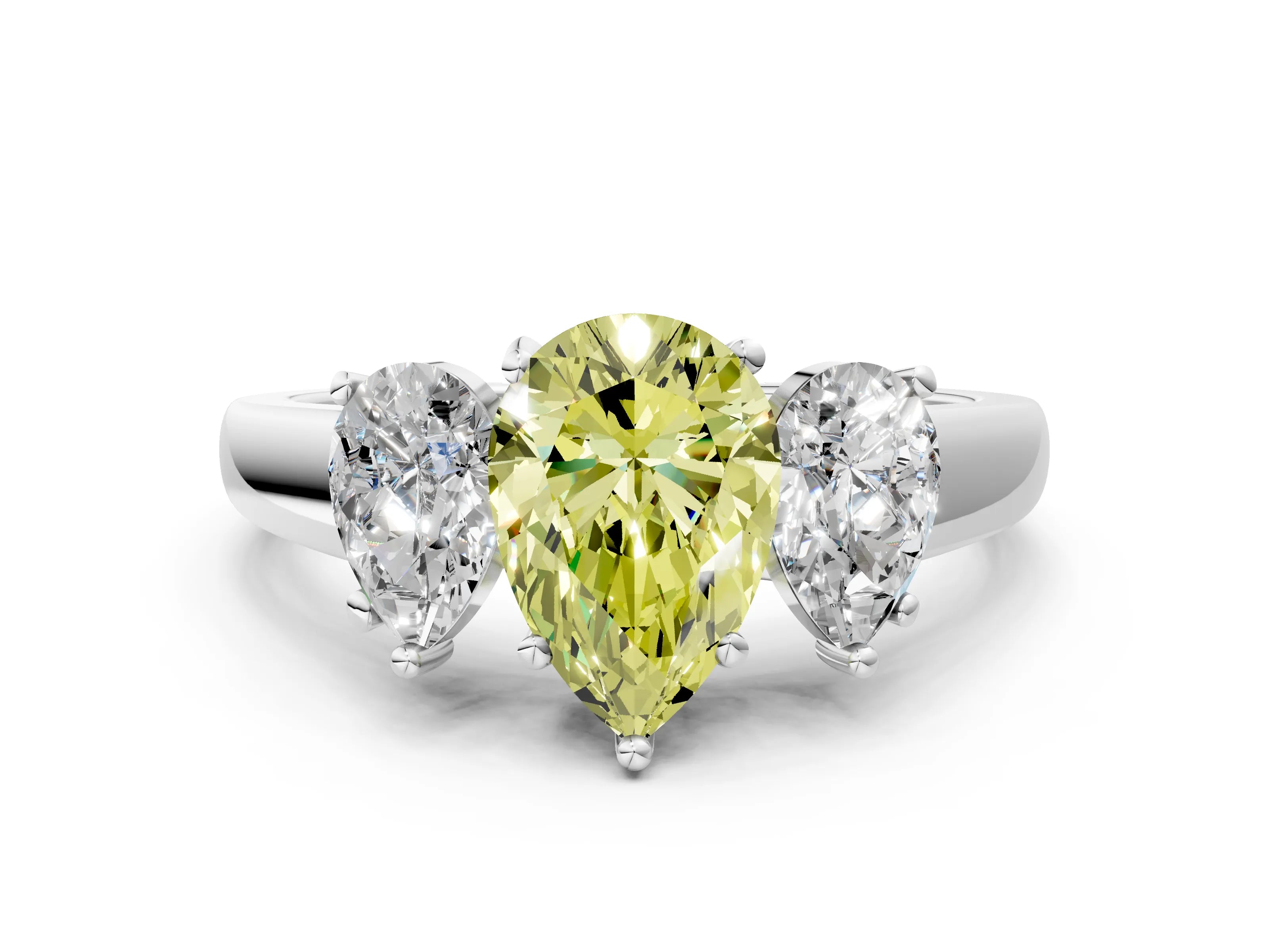 White gold Three-Stone Fancy Yellow Pear Cut Cut Solitaire Ring with Classic Prong Setting_12