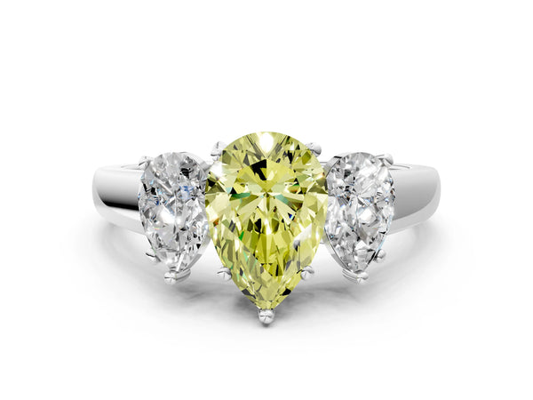 White gold Three-Stone Fancy Yellow Pear Cut Cut Solitaire Ring with Classic Prong Setting