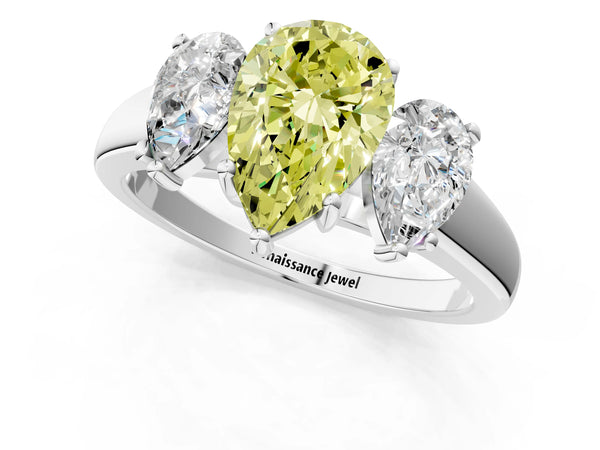 White gold Three-Stone Fancy Yellow Pear Cut Cut Solitaire Ring with Classic Prong Setting
