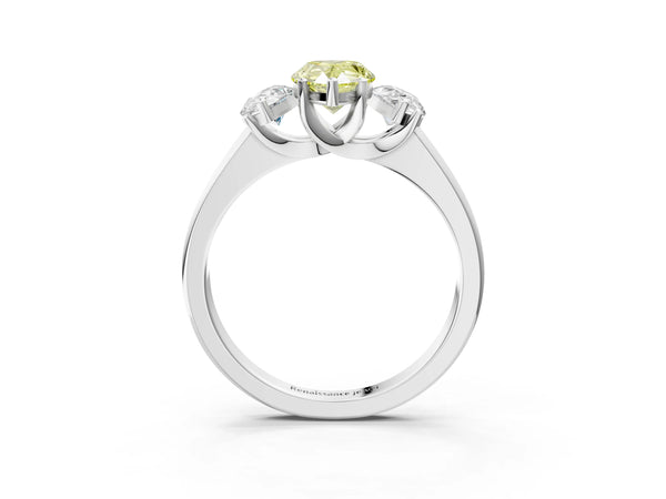 White gold Three-Stone Fancy Yellow Pear Cut Cut Solitaire Ring with Classic Prong Setting