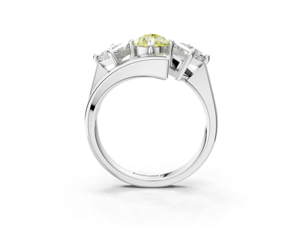 White gold Three-Stone Fancy Yellow Pear Cut Cut Tension Band Ring with Four-Prong Setting