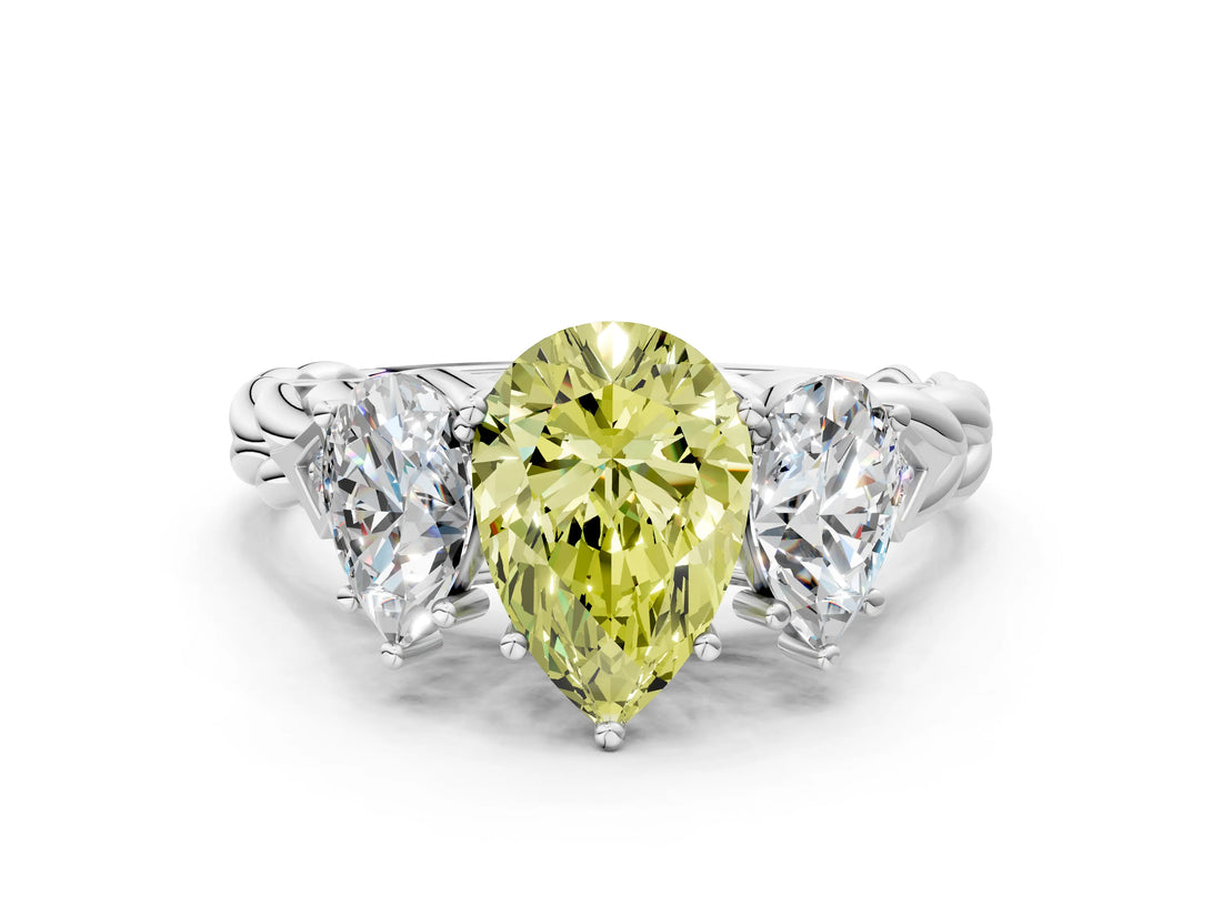 White gold Three-Stone Fancy Yellow Pear Cut Diamond Braided Band Ring with Four-Prong Setting_20