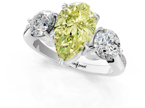 White gold Three-Stone Fancy Yellow Pear Cut Diamond Channel Set Engagement Ring with Prong Setting_14
