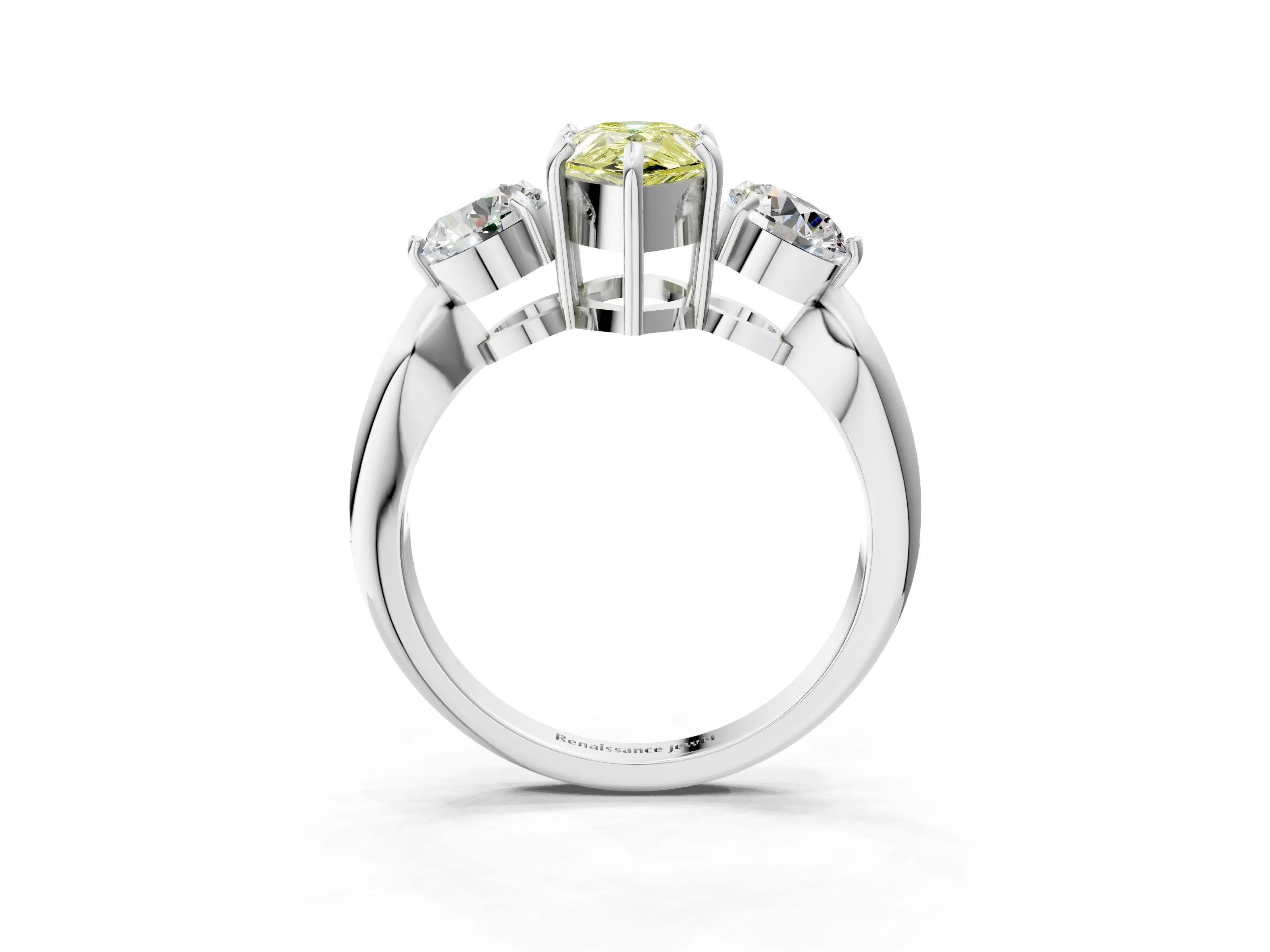 White gold Three-Stone Fancy Yellow Pear Cut Diamond Channel Set Engagement Ring with Prong Setting_16