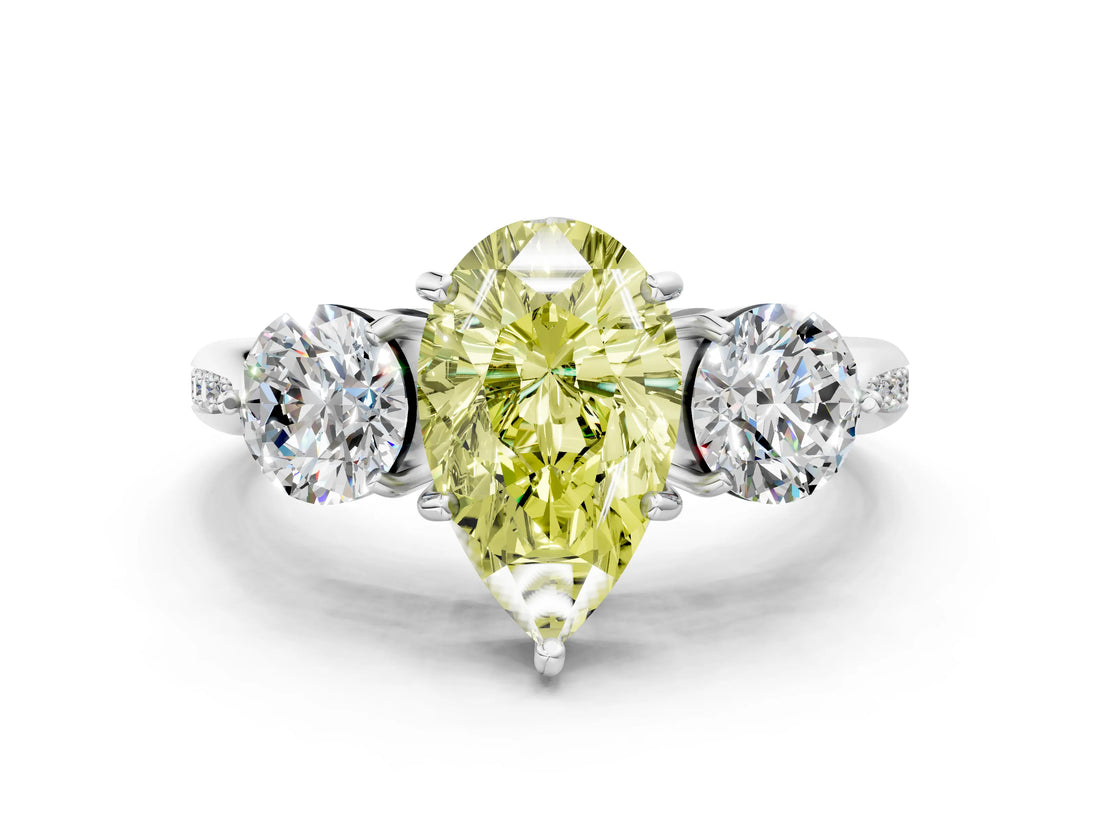 White gold Three-Stone Fancy Yellow Pear Cut Diamond Channel Set Engagement Ring with Prong Setting_36