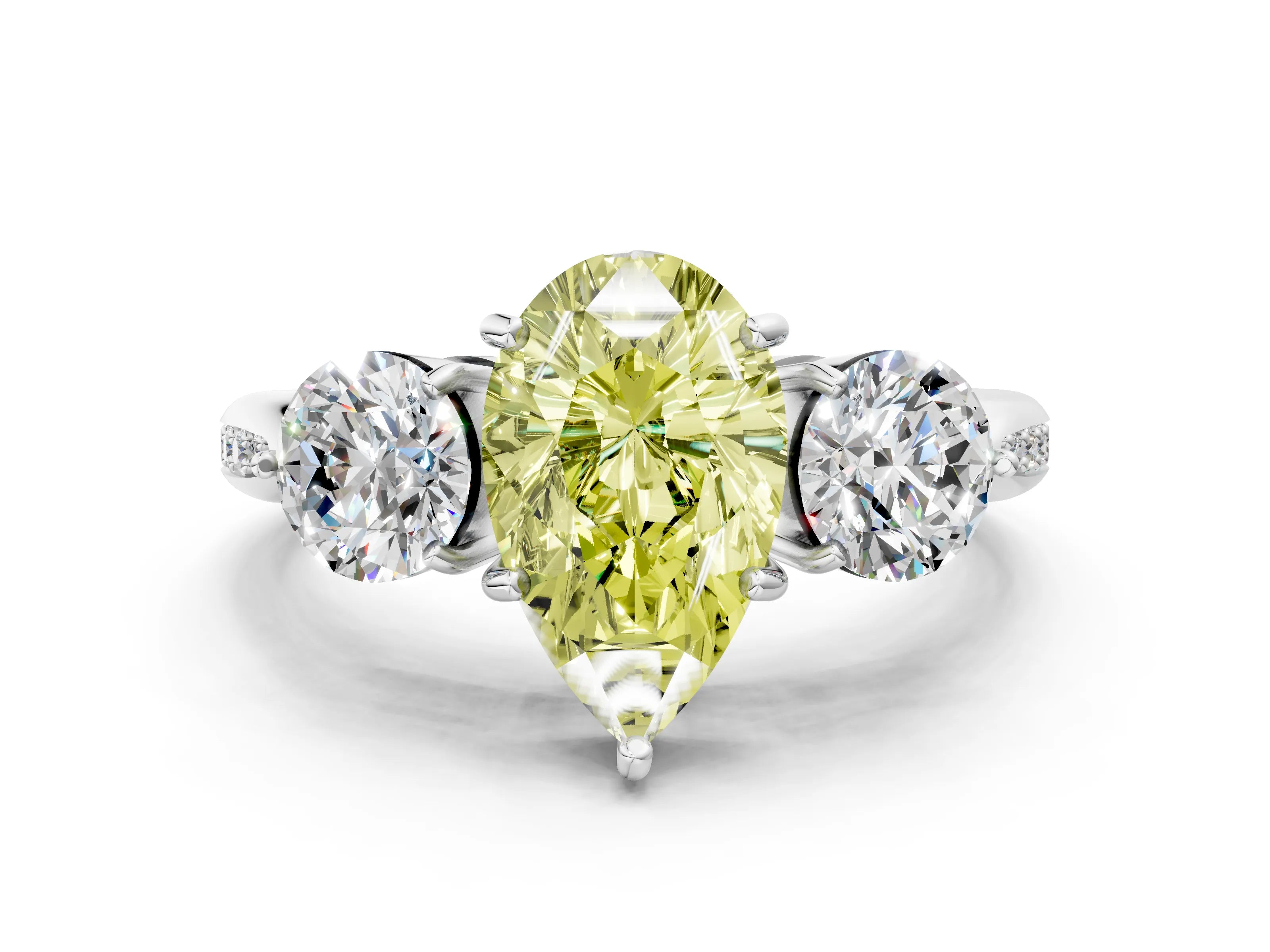 White gold Three-Stone Fancy Yellow Pear Cut Diamond Channel Set Engagement Ring with Prong Setting_36
