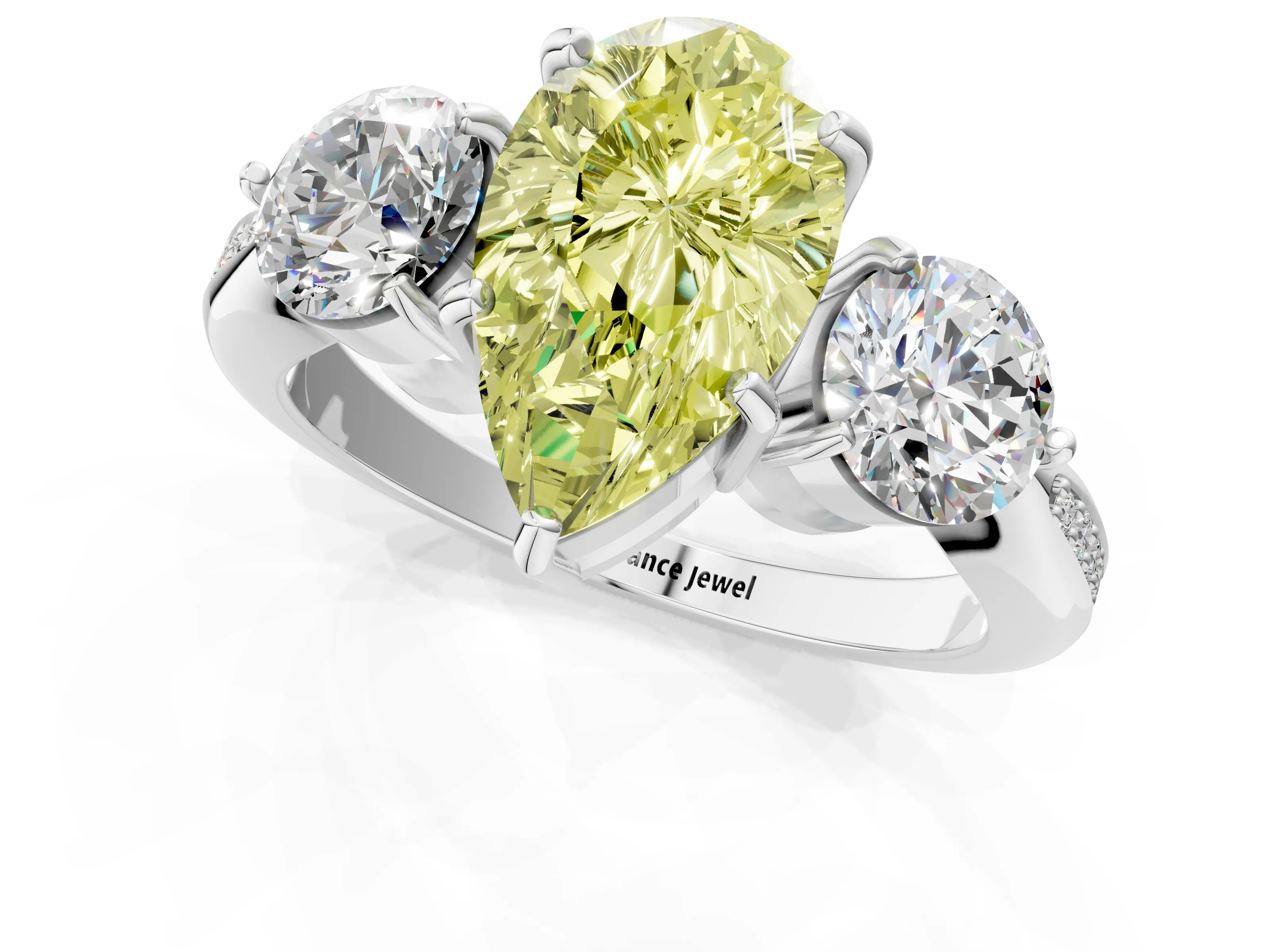 White gold Three-Stone Fancy Yellow Pear Cut Diamond Channel Set Engagement Ring with Prong Setting_37
