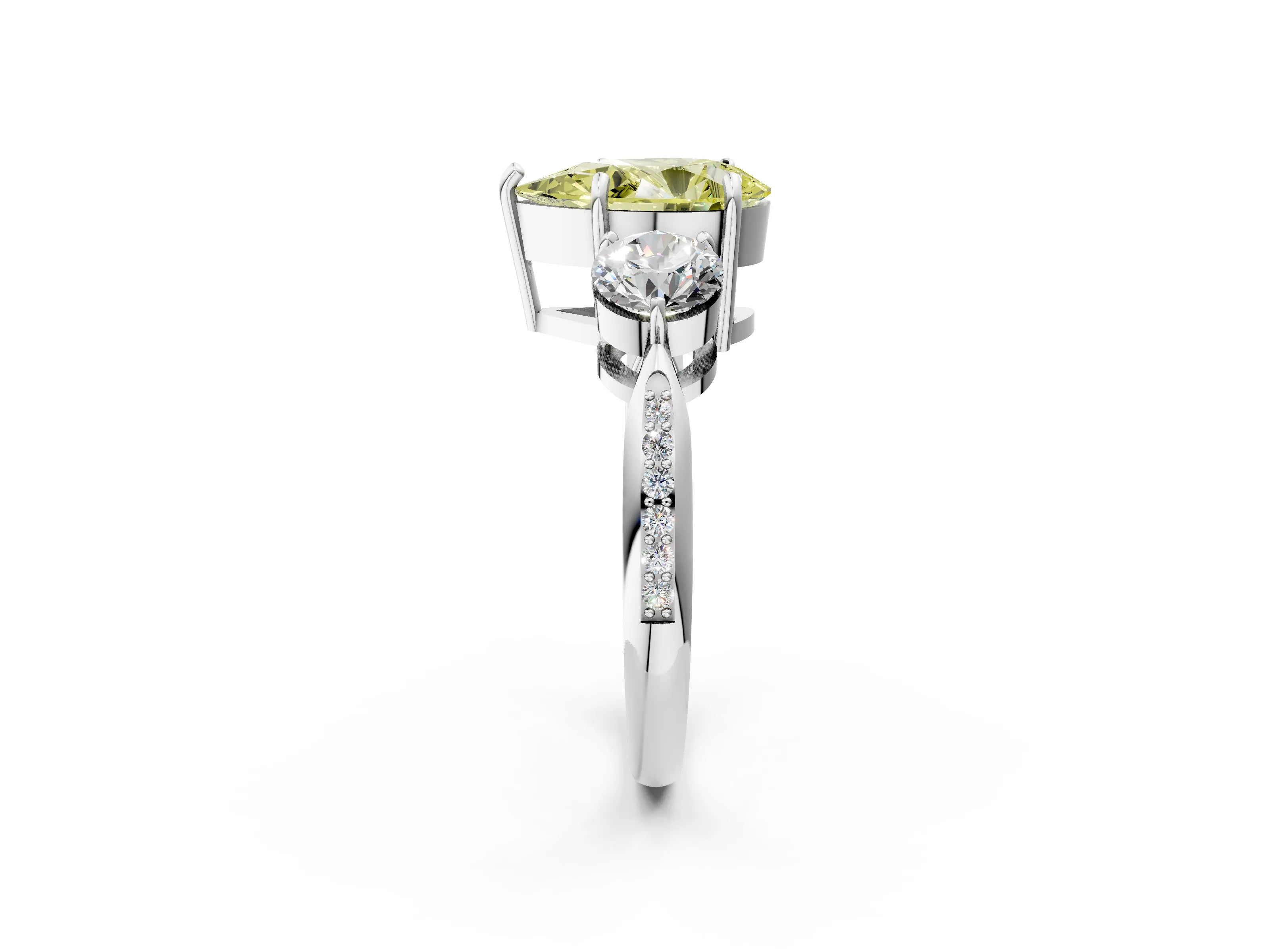 White gold Three-Stone Fancy Yellow Pear Cut Diamond Channel Set Engagement Ring with Prong Setting_38