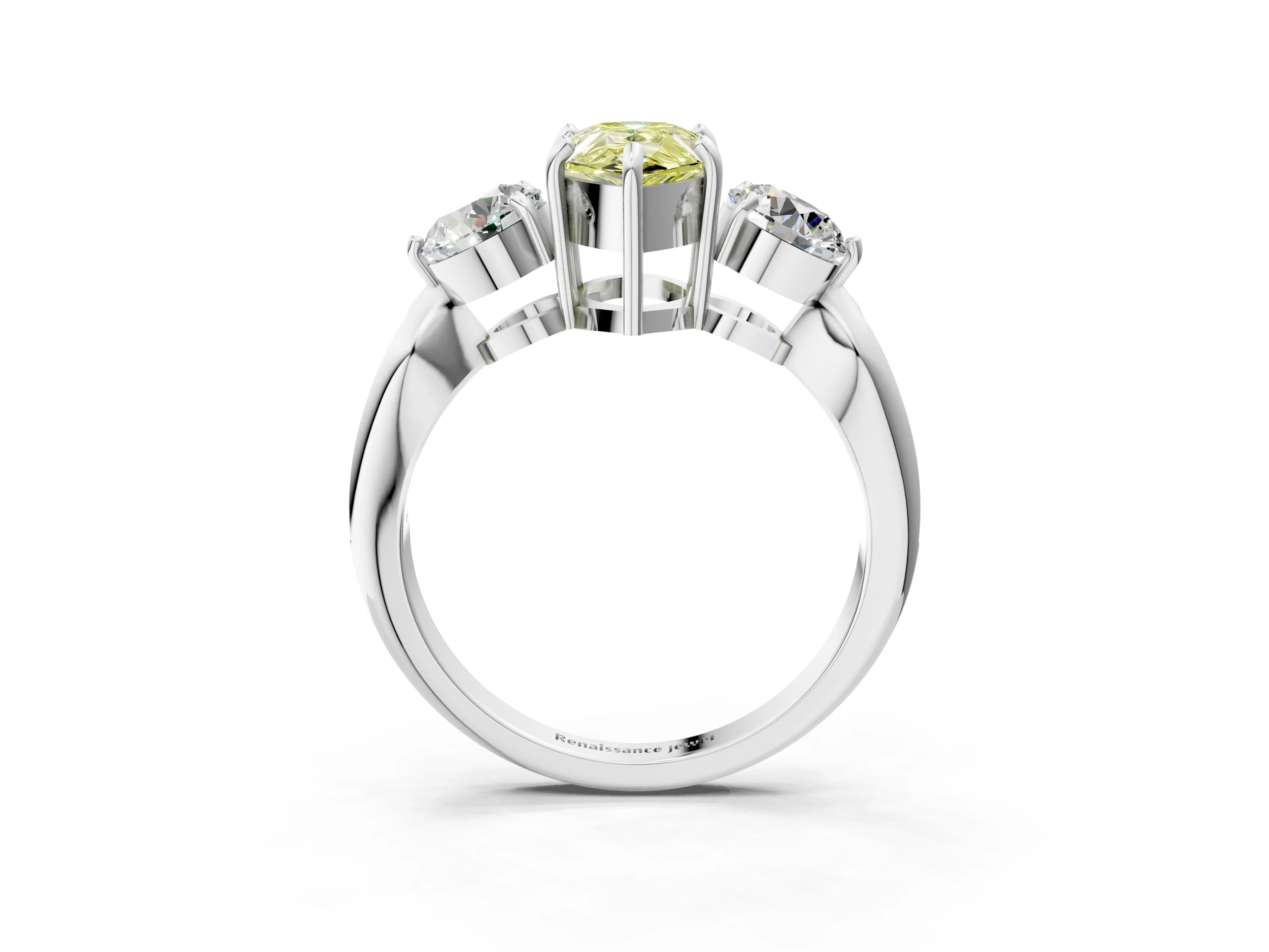 White gold Three-Stone Fancy Yellow Pear Cut Diamond Channel Set Engagement Ring with Prong Setting_39