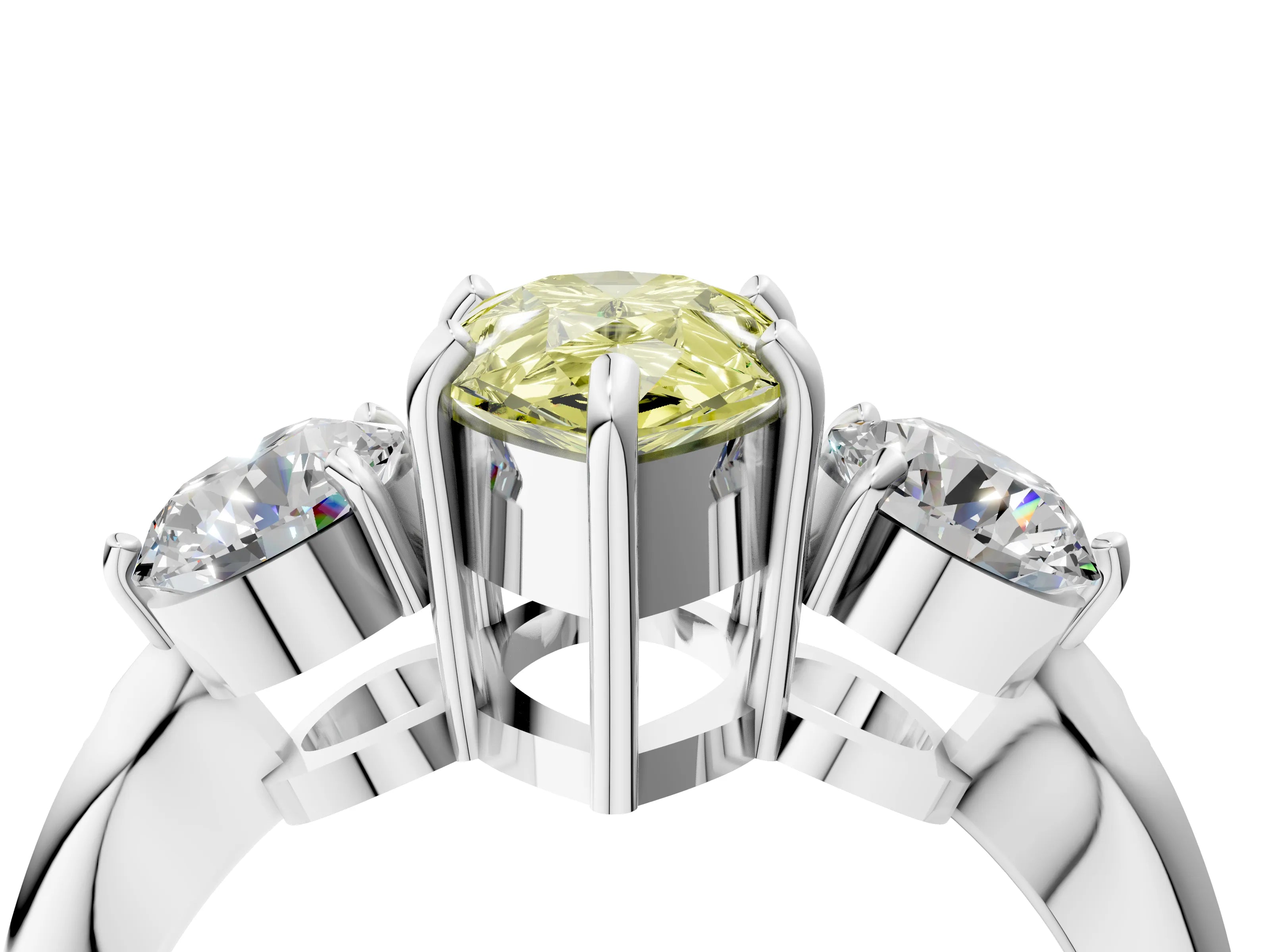 White gold Three-Stone Fancy Yellow Pear Cut Diamond Channel Set Engagement Ring with Prong Setting_40