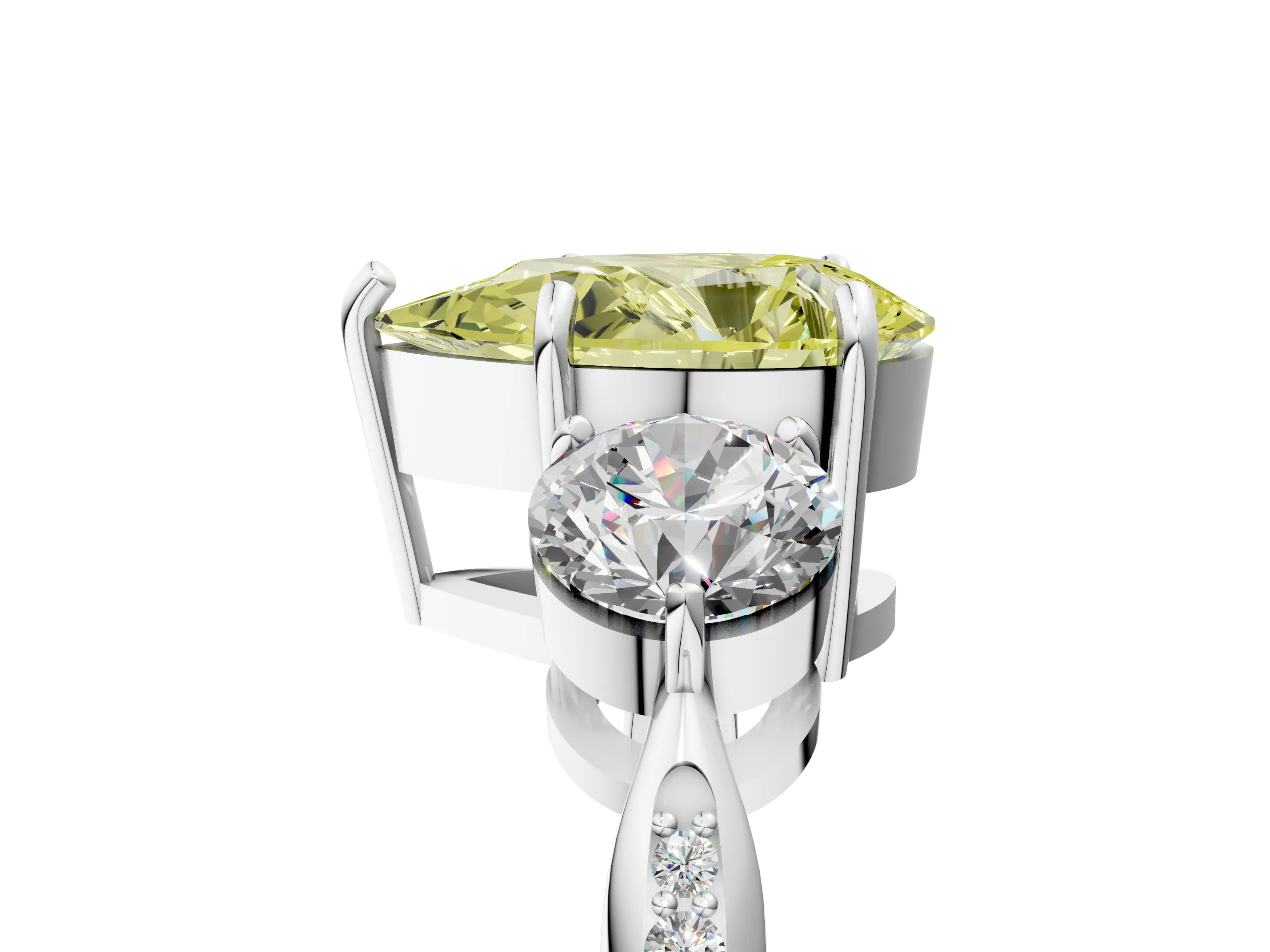 White gold Three-Stone Fancy Yellow Pear Cut Diamond Channel Set Engagement Ring with Prong Setting_41