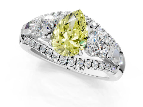 White gold Three-Stone Fancy Yellow Pear Cut Diamond Engagement Ring with Pave Band and Prong Setting_13