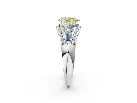 White gold Three-Stone Fancy Yellow Pear Cut Diamond Engagement Ring with Pave Band and Prong Setting_14