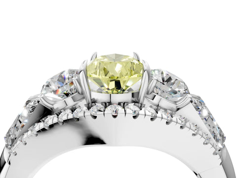 White gold Three-Stone Fancy Yellow Pear Cut Diamond Engagement Ring with Pave Band and Prong Setting_16