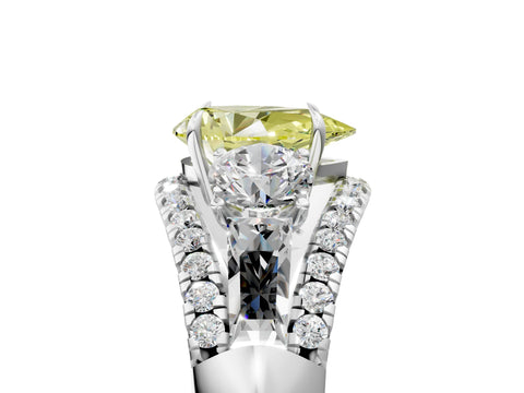 White gold Three-Stone Fancy Yellow Pear Cut Diamond Engagement Ring with Pave Band and Prong Setting_17