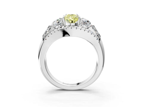 White gold Three-Stone Fancy Yellow Pear Cut Diamond Engagement Ring with Pave Band and Prong Setting_3