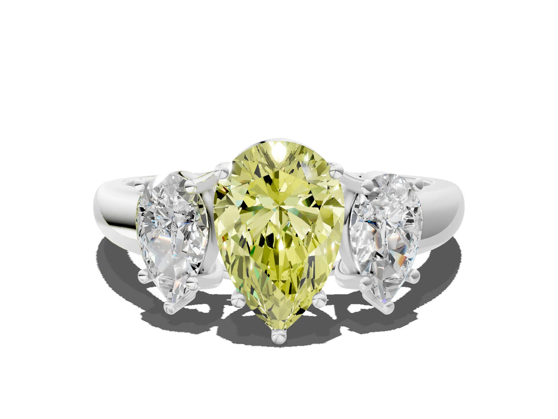 White gold Three-Stone Fancy Yellow Pear Cut Diamond Engagement Ring with Prong Setting_15