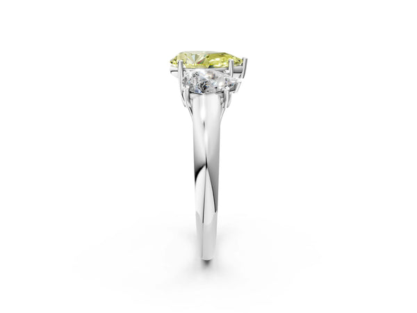Platinum Three-Stone Fancy Yellow Pear Cut Diamond Engagement Ring with Prong Setting