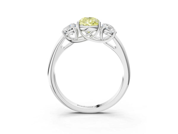 Platinum Three-Stone Fancy Yellow Pear Cut Diamond Engagement Ring with Prong Setting