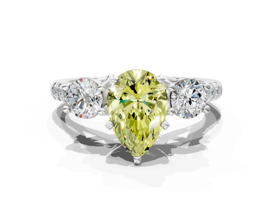 White gold Three-Stone Fancy Yellow Pear  Cut Diamond Pavé Band with Four-Prong Setting_28