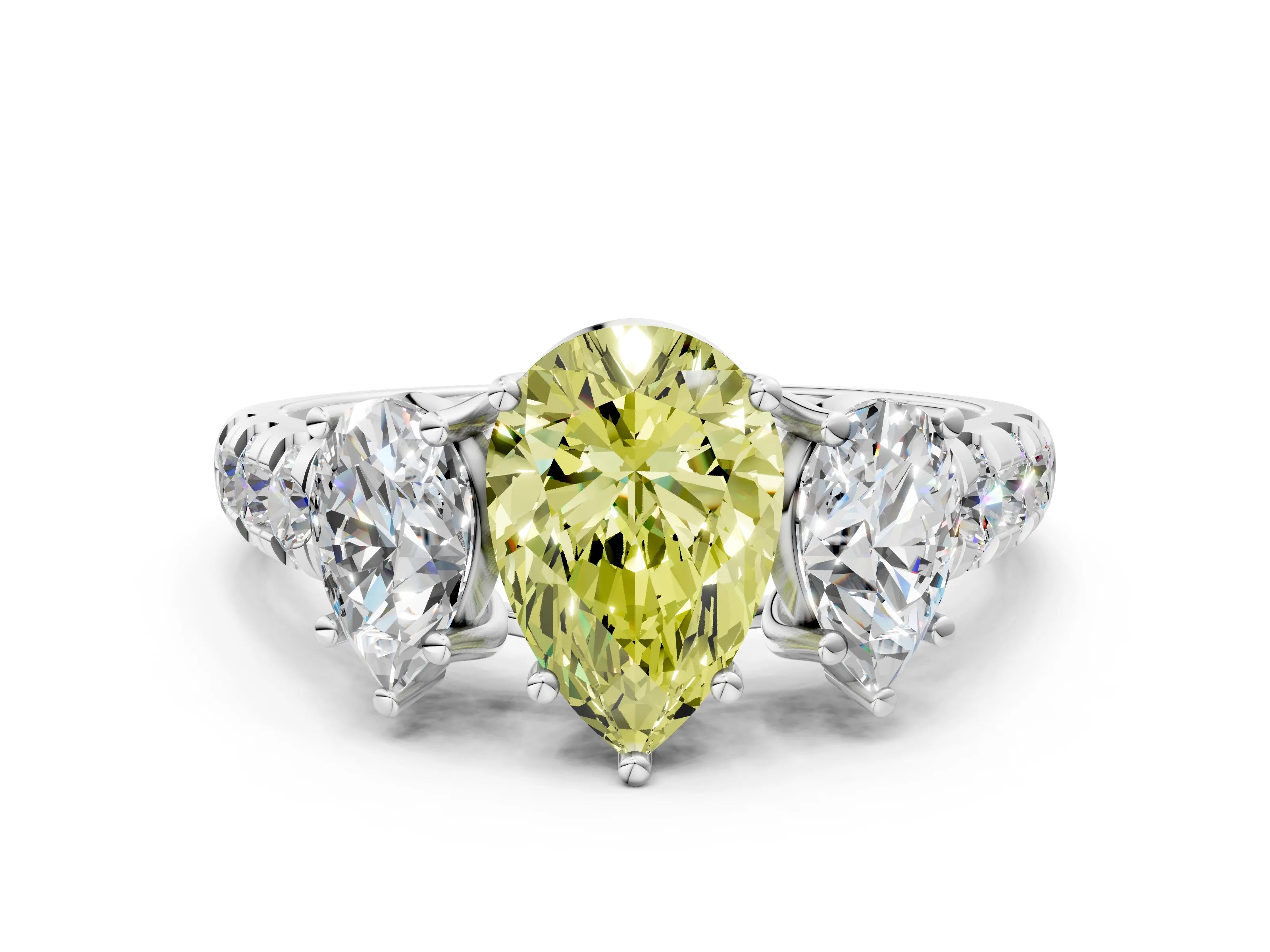 White gold Three-Stone Fancy Yellow Pear Cut Diamond Pavé Band with Prong Setting_12