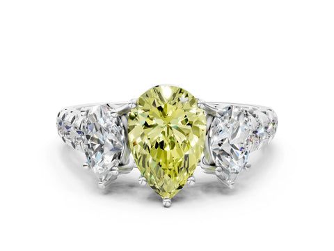 White gold Three-Stone Fancy Yellow Pear Cut Diamond Pavé Band with Prong Setting_12