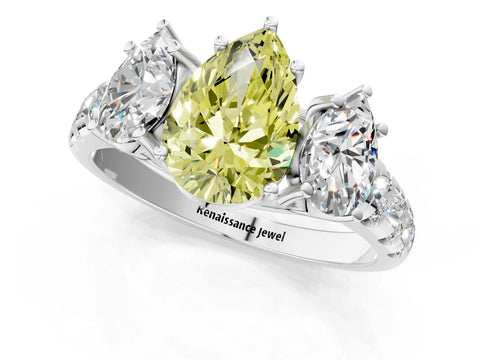 White gold Three-Stone Fancy Yellow Pear Cut Diamond Pavé Band with Prong Setting_13