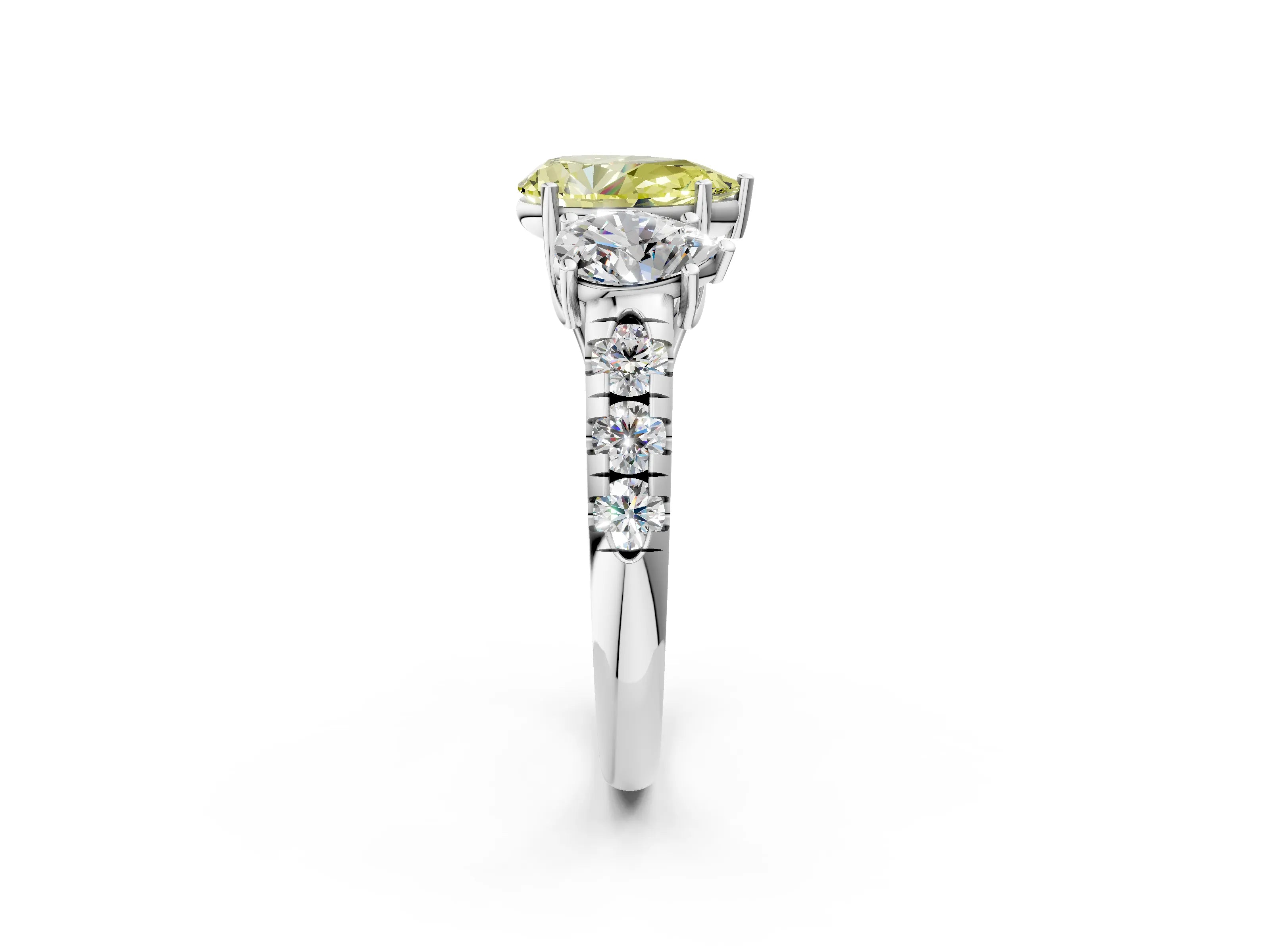 White gold Three-Stone Fancy Yellow Pear Cut Diamond Pavé Band with Prong Setting_14