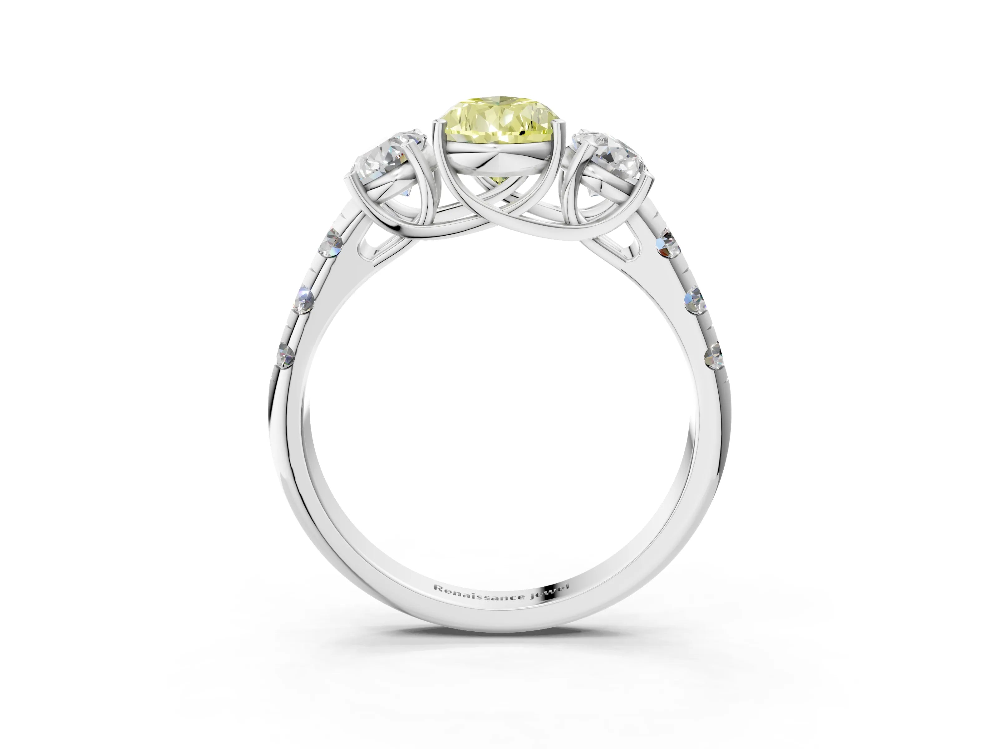 White gold Three-Stone Fancy Yellow Pear Cut Diamond Pavé Band with Prong Setting_15