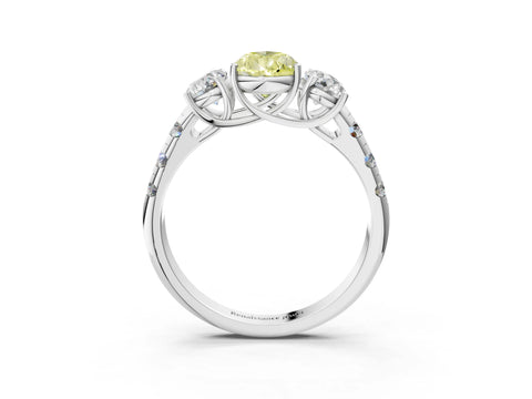 White gold Three-Stone Fancy Yellow Pear Cut Diamond Pavé Band with Prong Setting_15
