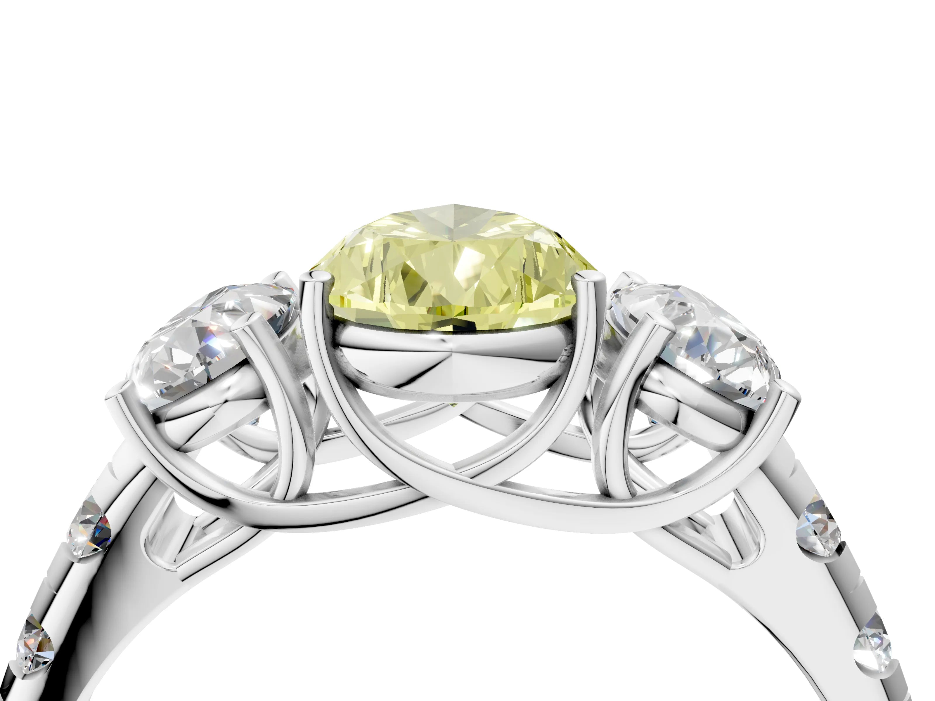White gold Three-Stone Fancy Yellow Pear Cut Diamond Pavé Band with Prong Setting_16
