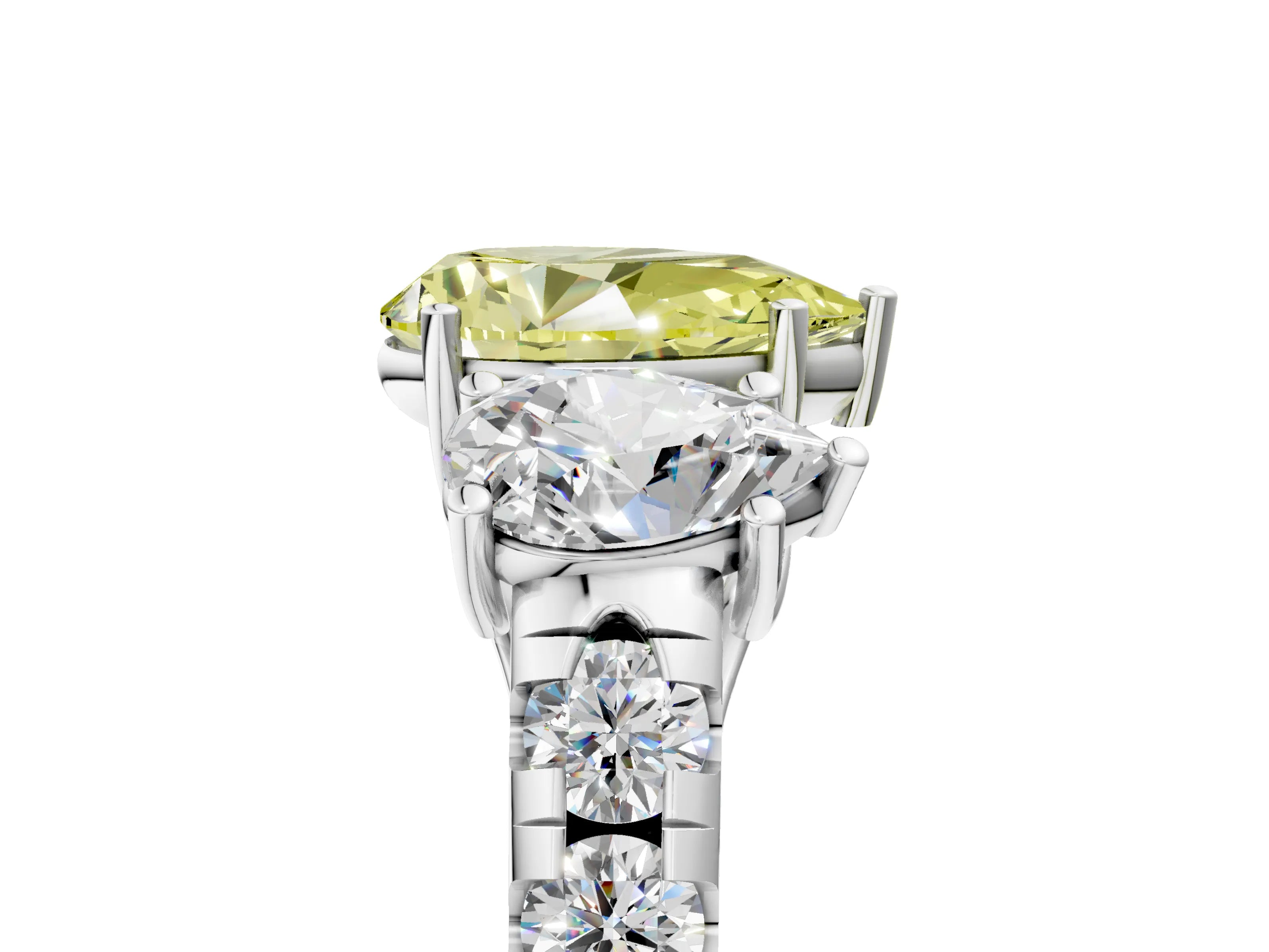 White gold Three-Stone Fancy Yellow Pear Cut Diamond Pavé Band with Prong Setting_17