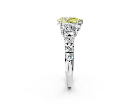 White gold Three-Stone Fancy Yellow Pear Cut Diamond Pavé Band with Prong Setting_2