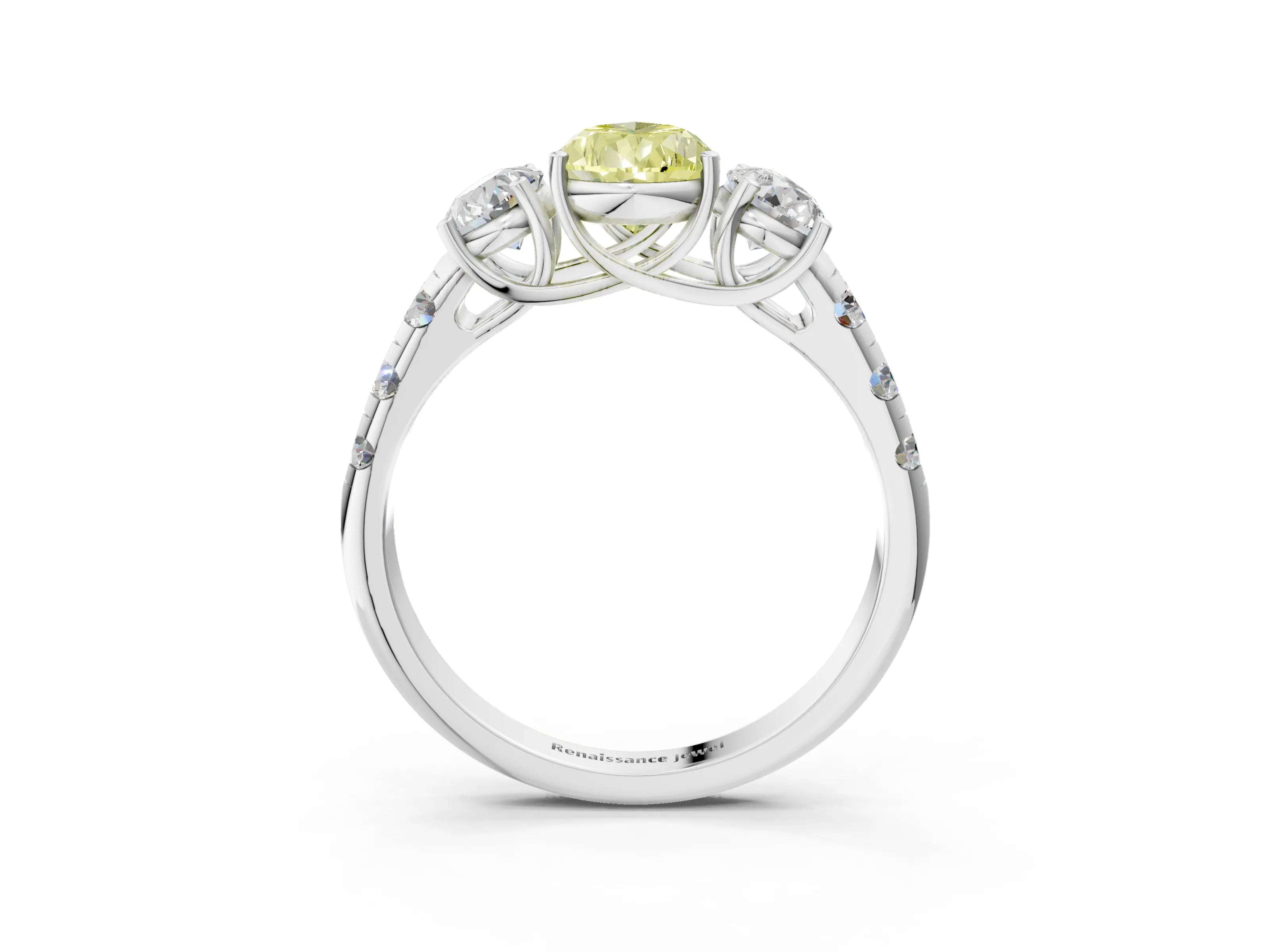 White gold Three-Stone Fancy Yellow Pear Cut Diamond Pavé Band with Prong Setting_3