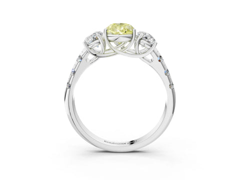 White gold Three-Stone Fancy Yellow Pear Cut Diamond Pavé Band with Prong Setting_3