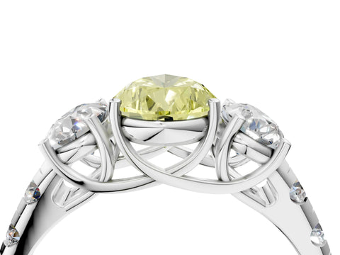 White gold Three-Stone Fancy Yellow Pear Cut Diamond Pavé Band with Prong Setting_4