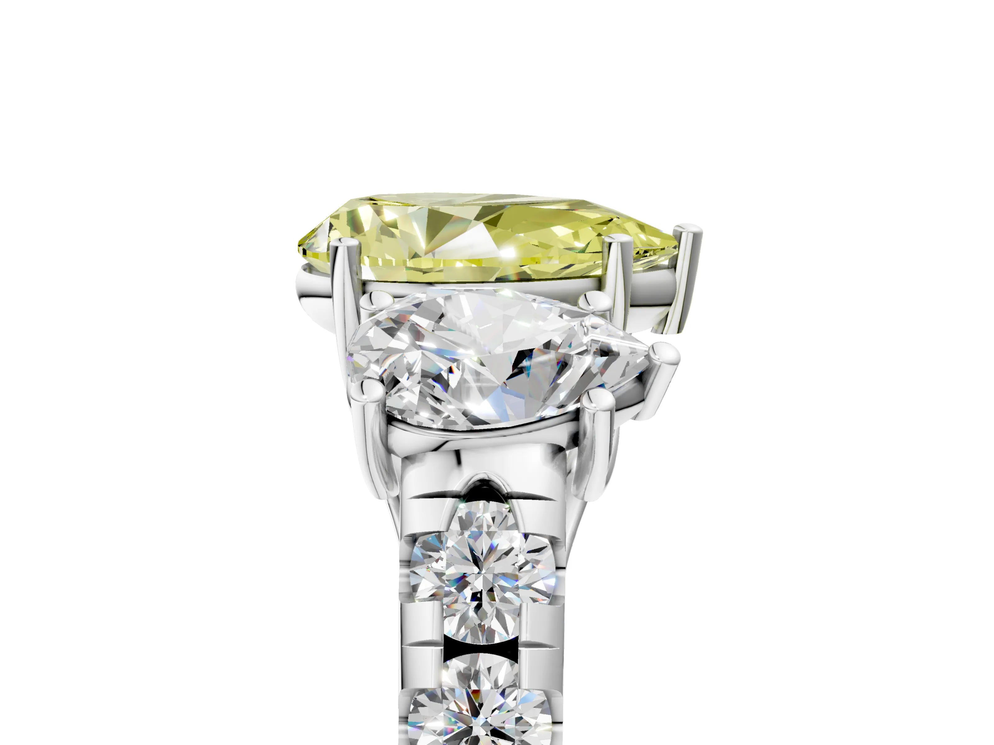 White gold Three-Stone Fancy Yellow Pear Cut Diamond Pavé Band with Prong Setting_5