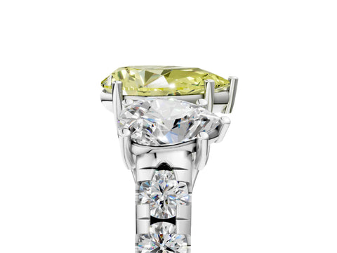 White gold Three-Stone Fancy Yellow Pear Cut Diamond Pavé Band with Prong Setting_5