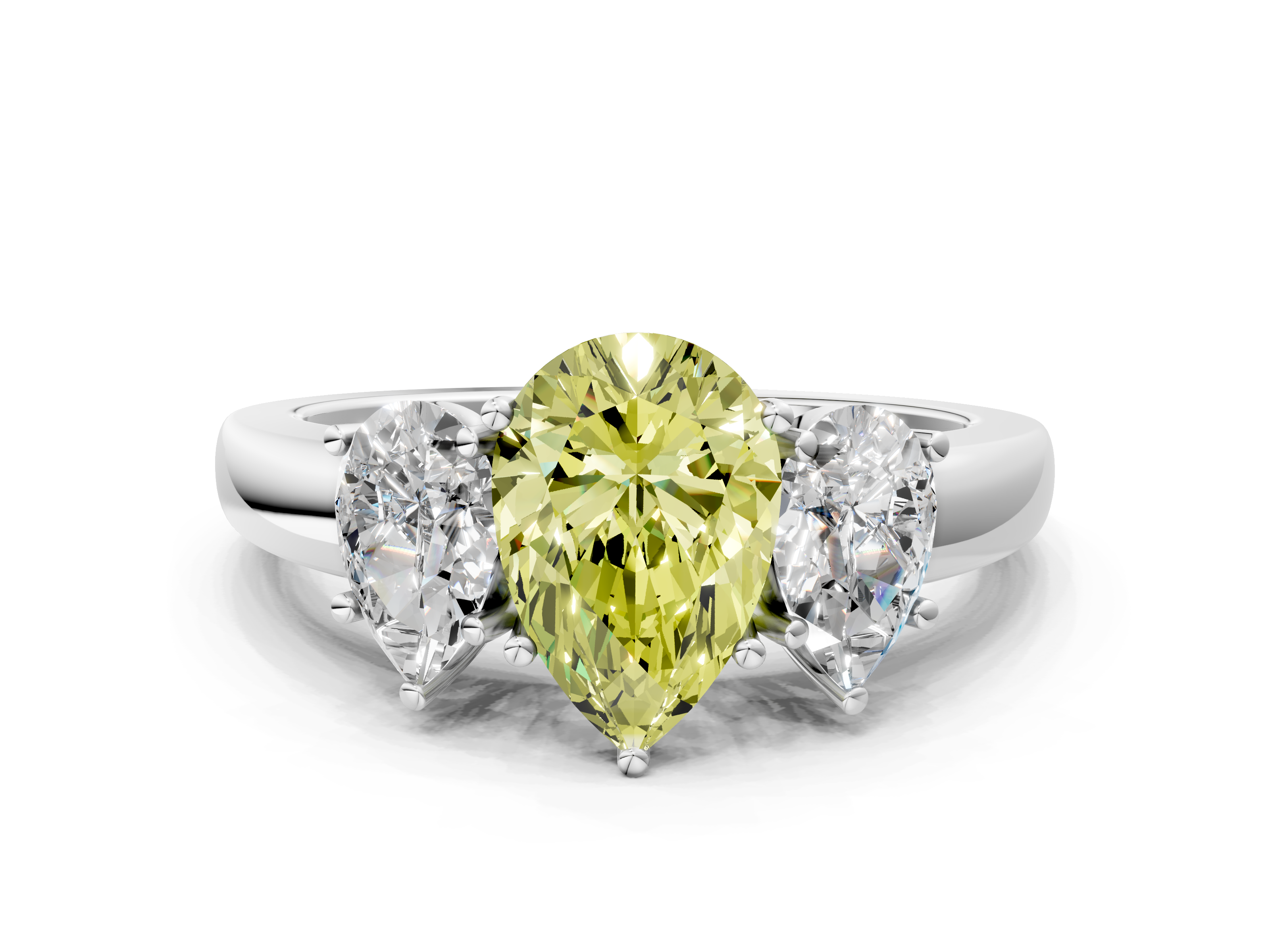 White gold Three-Stone Fancy Yellow Pear  Cut Diamond Ring with Channel-Set Band and Four-Prong Setting_61