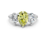 White gold Three-Stone Fancy Yellow Pear Cut Diamond Ring with Pavé Band and Prong Setting_126