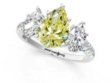 White gold Three-Stone Fancy Yellow Pear Cut Diamond Ring with Pavé Band and Prong Setting_127