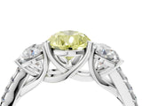 White gold Three-Stone Fancy Yellow Pear Cut Diamond Ring with Pavé Band and Prong Setting_130