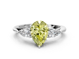 White gold Three-Stone Fancy Yellow Pear  Cut Diamond Ring with Pear Side Stones in Four-Prong Setting_108