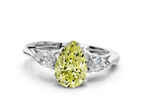 White gold Three-Stone Fancy Yellow Pear Cut Diamond Ring with Pear  Side Stones in Four-Prong Setting_12