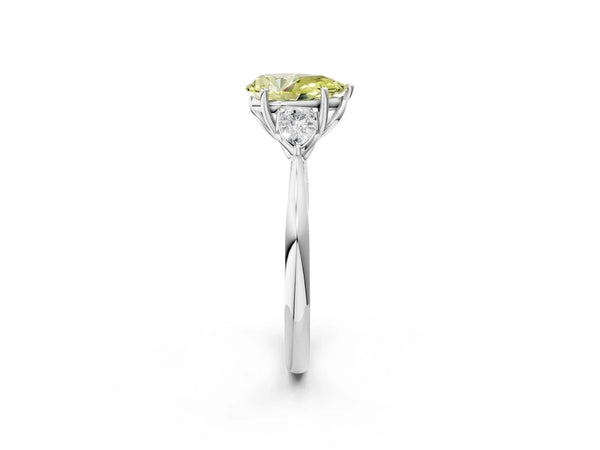 White Gold Pear-Shaped Engagement Ring Setting for Fancy Yellow Center with Pear Side Stones