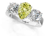 White gold Three-Stone Fancy Yellow Pear Cut Diamond Ring with Round Side Stones, Classic Band, and Four-Prong Setting_1