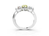 White gold Three-Stone Fancy Yellow Pear Cut Diamond Ring with Round Side Stones, Classic Band, and Four-Prong Setting_3